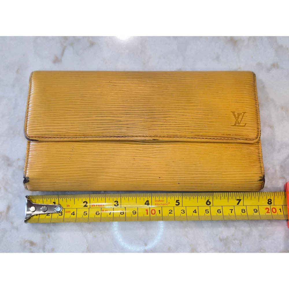 Louis Vuitton Epi Leather Long Tri-fold Wallet Yellow Purple Made in Spain